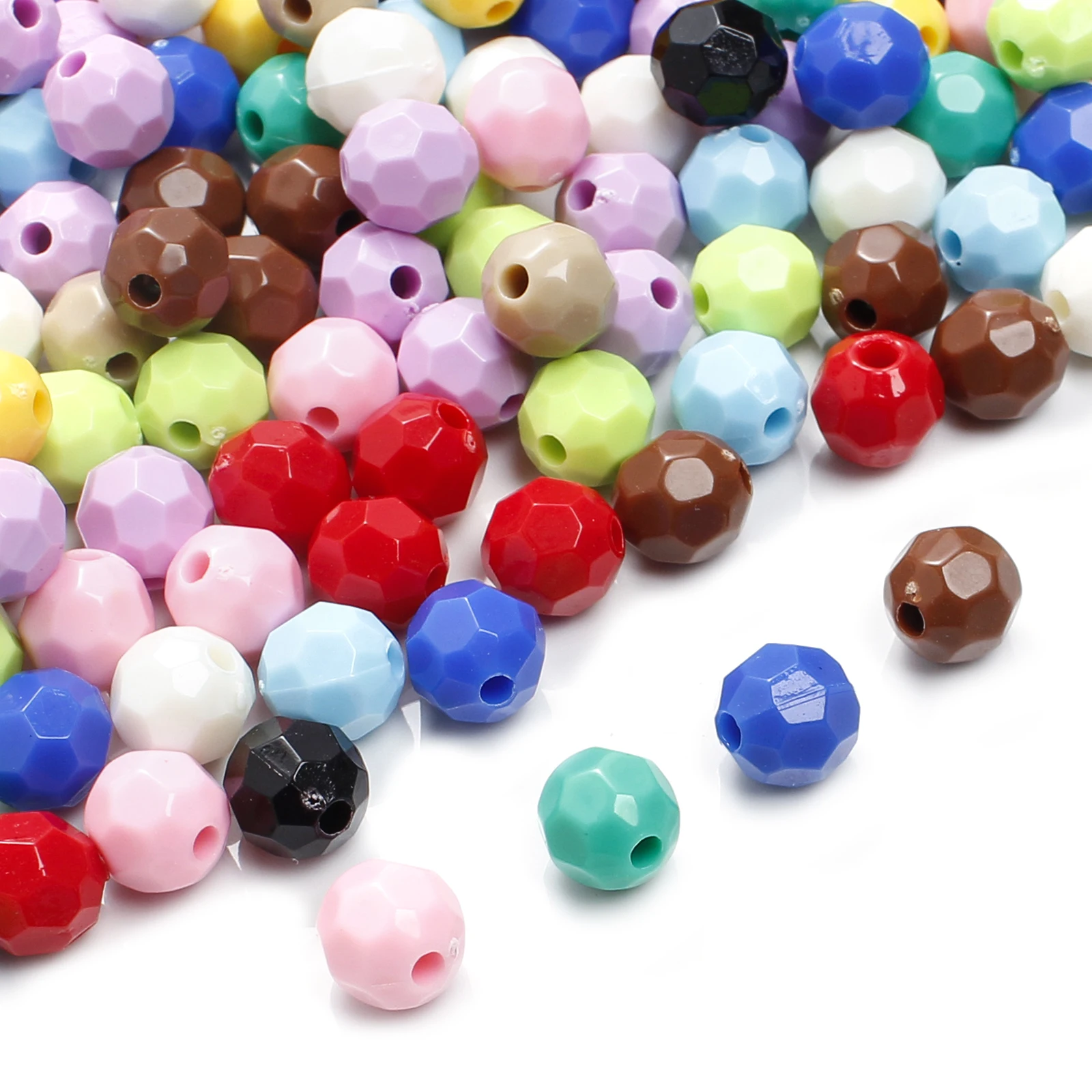 100 Stück 8mm Mehrfarbige Facettierte Acrylperlen Runde Form Zwischenperlen für Schmuckherstellung DIY Armband Halskette Zubehör – Detail 2