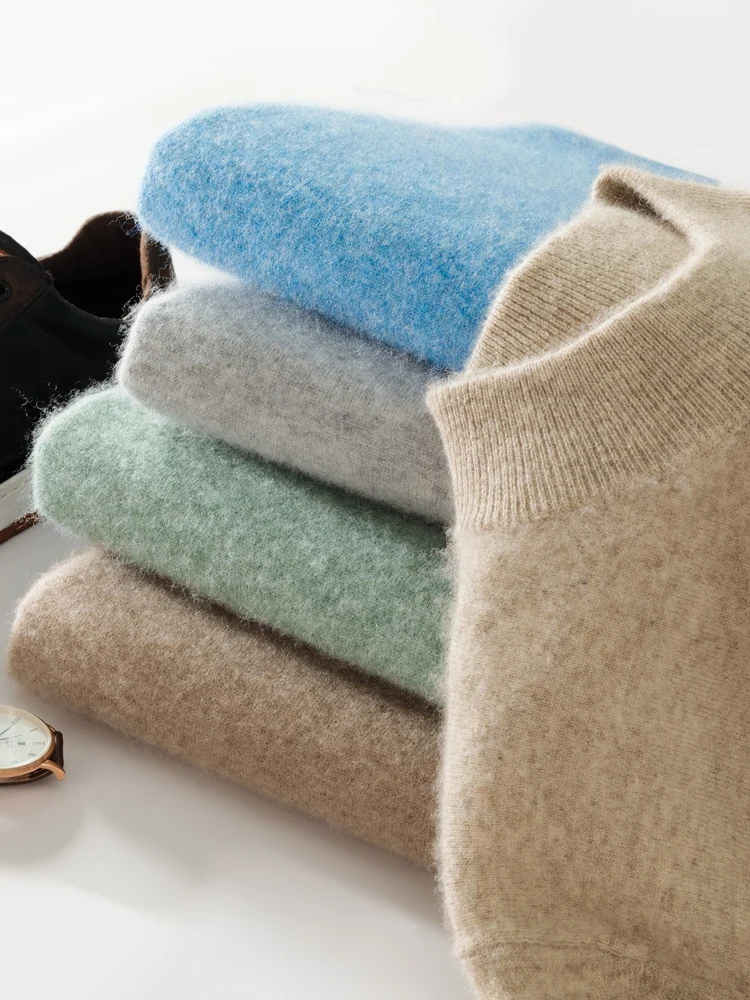 

Men 100% Cashmere Sweater Autumn Winter Basic Mock Neck Long Sleeve Pullover Cashmere Knitwear Smart Casual Thick Clothing Tops