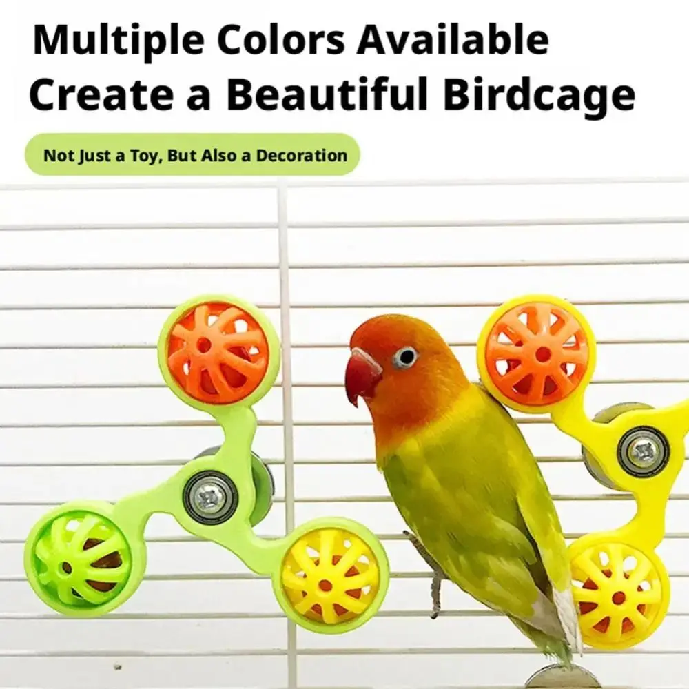 Interactive Parrot Wheel with Bell 3 Bells Hanging Parrot Spinner Rotating Design Easy To Install Bird Rotating Windmill