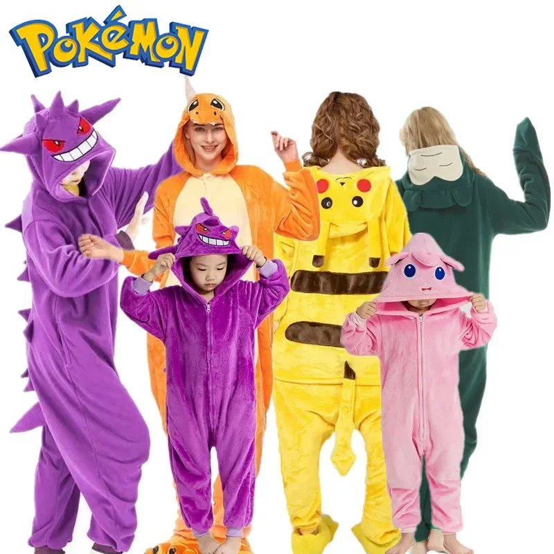 Pokemon Kids Onesie Pajamas Pikachu Men Women Anime Flannel Gengar Kigurumi Charizard Sleepwear Suit Christmas Gift