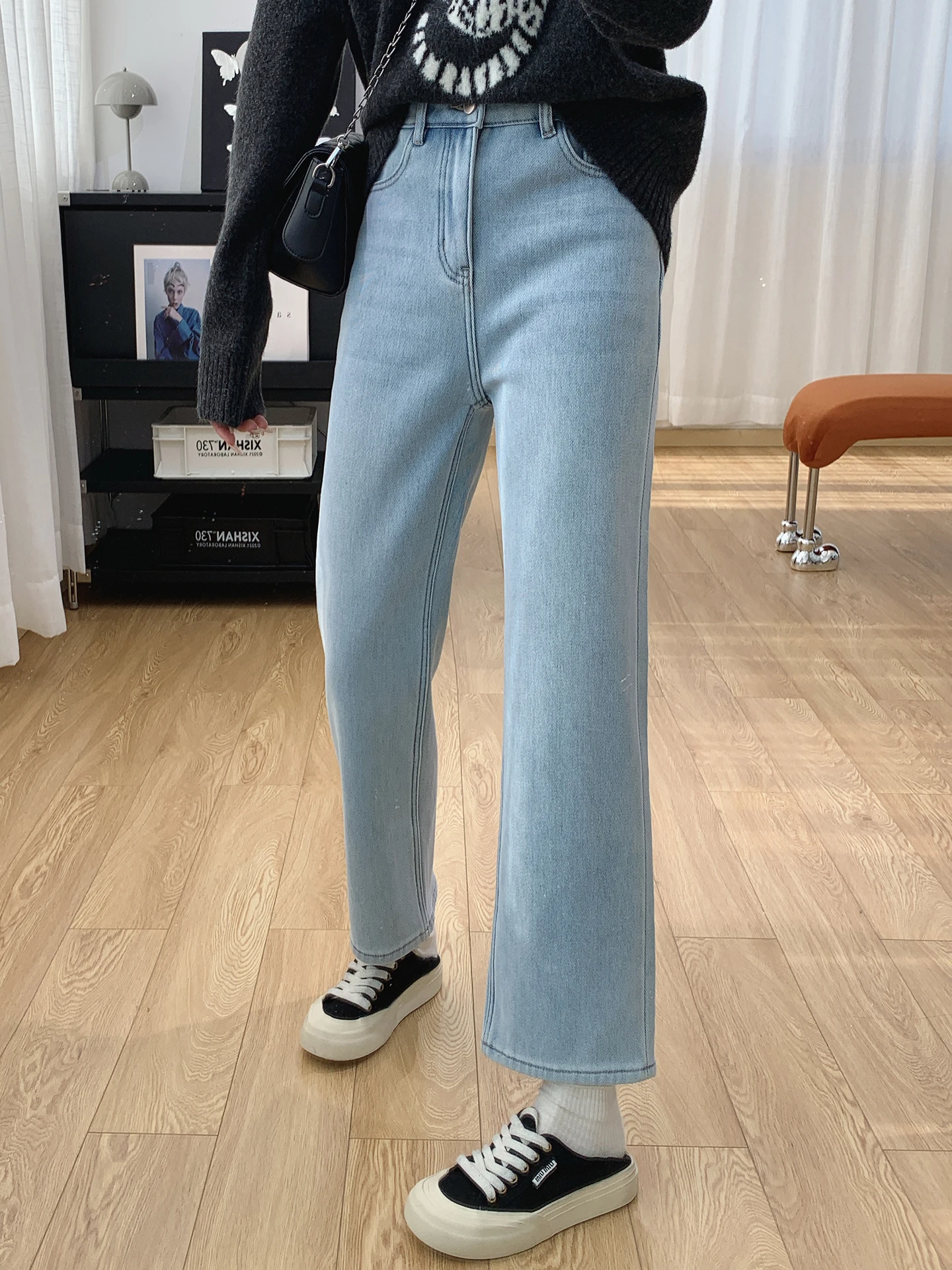 

Женские зимние джинсы с высокой талией, утепленные, прямого кроя, свободные, укороченные (7/8), повседневные, из хлопка