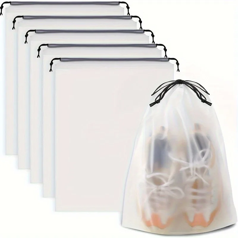 5 sacos de sapato transparentes com cordão, à prova d'água e à prova de poeira - ideais para viagens e embalagens, solução de armazenamento portátil para homens e mulheres
