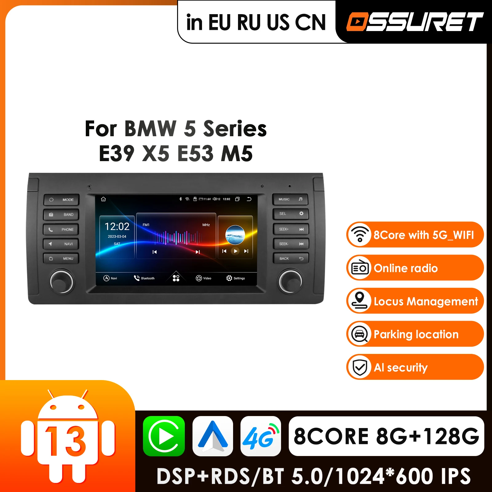 

7inch Screen 2din Android Car Radio Multimedia Video Player for BMW 5 E39 1995 - 2003 E53 X5 M5 GPS Navi Carplay Auto 4G RDS AI