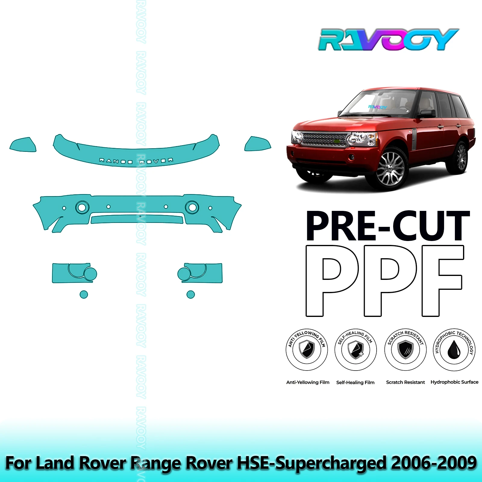 RAVOOY 8.5Mil Custom-Fit Precut TPU PPF Front Kit Clear Bra Stone Guard For Land Rover Range Rover HSE-Supercharged 2006-2009