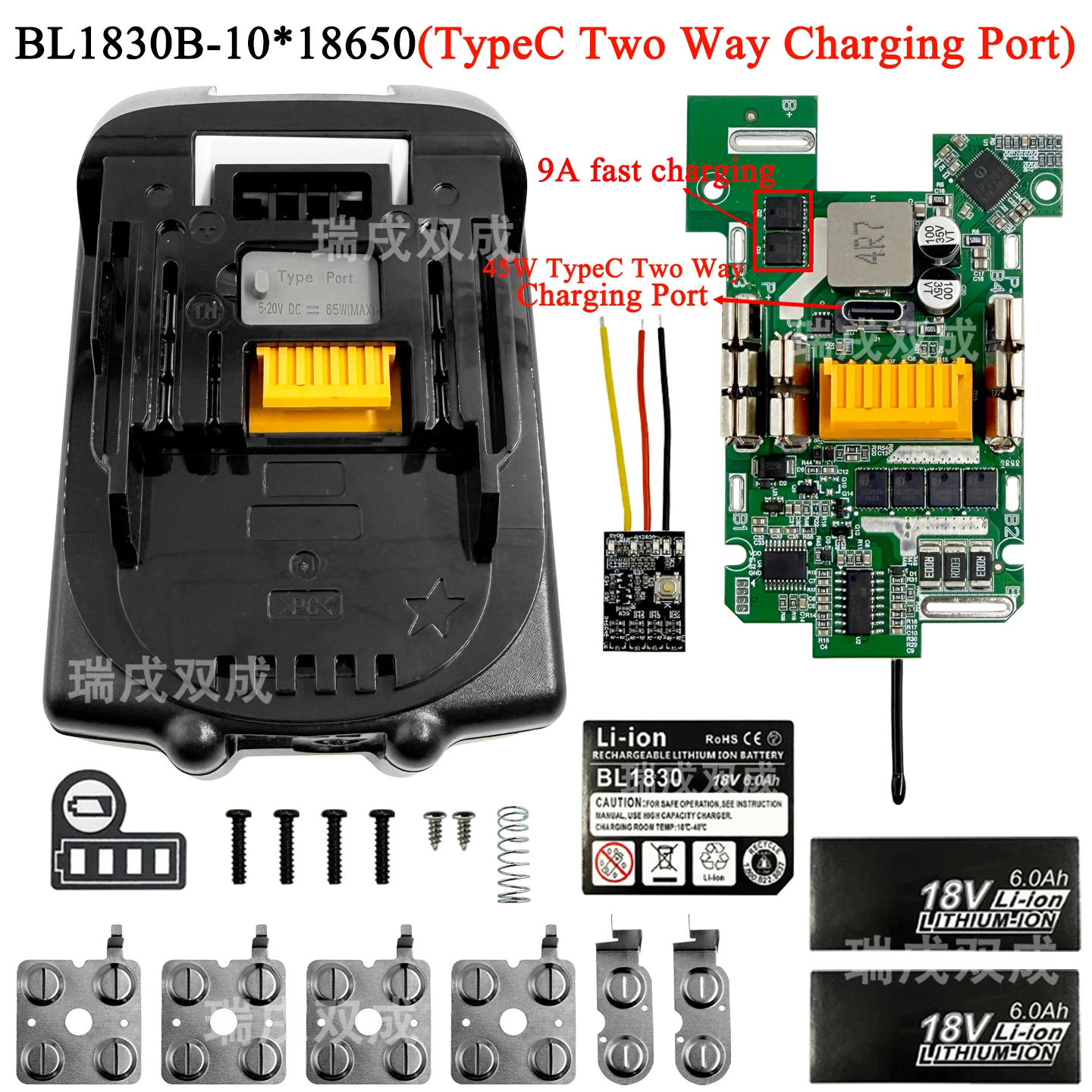 Power Tool Parts for Makita BL1830 18V Battery Housings Case Box PCB 9A Fast Charging Protection Circuit Board Type C Charger