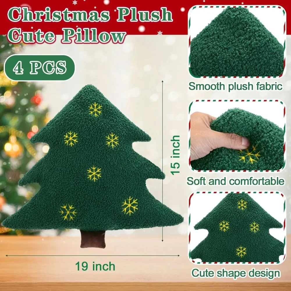 Cute Christmas Tree Shaped Throw Pillow - Soft Plush Decorative Pillow for Holiday Season