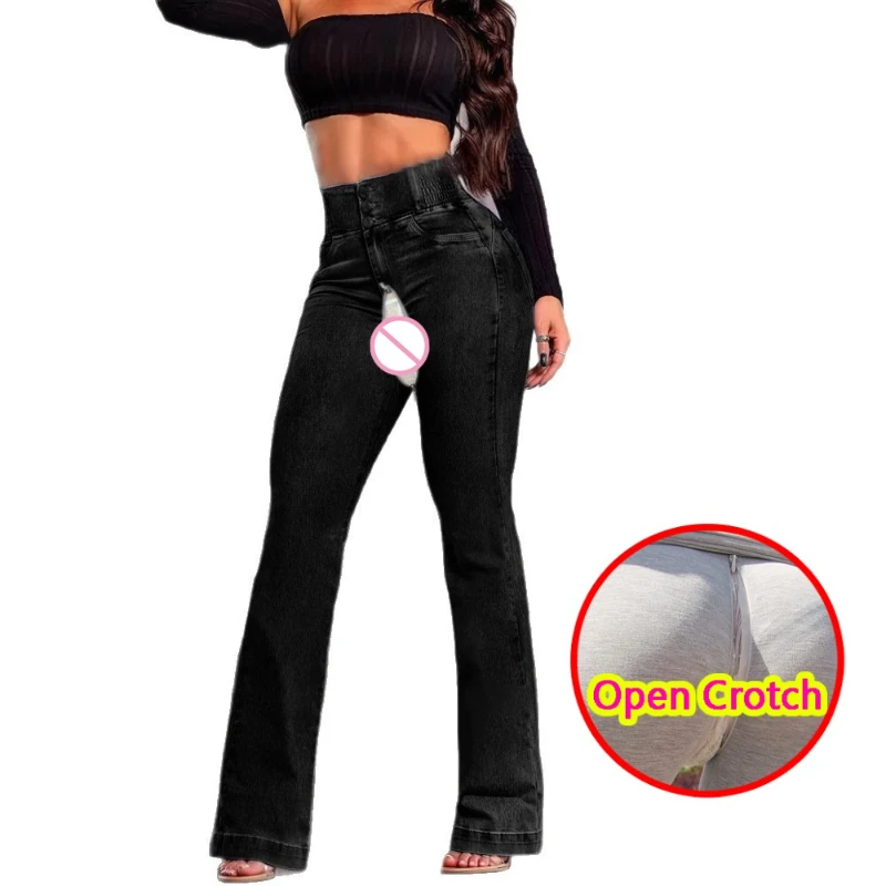 

Women Sexy Open Crotch Jeans Push Up Invisible Zipper High Rise Sportswear Exercise Girl's Pants Trainning Crotchless Leggings