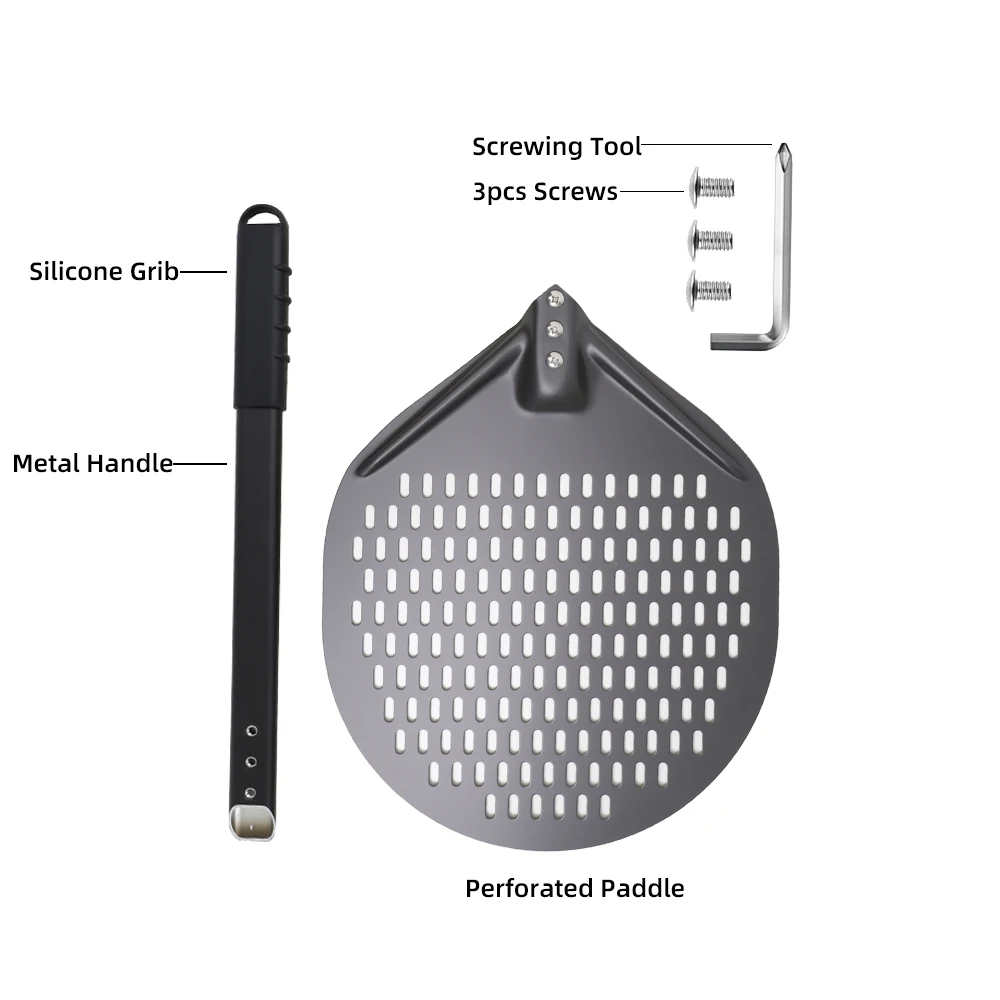 Picture 6: 12 Inch Aluminum Perforated Pizza Shovel Peel with Detachable Handle Nonstick Oven Baking Paddle Spatula Turners Accessories