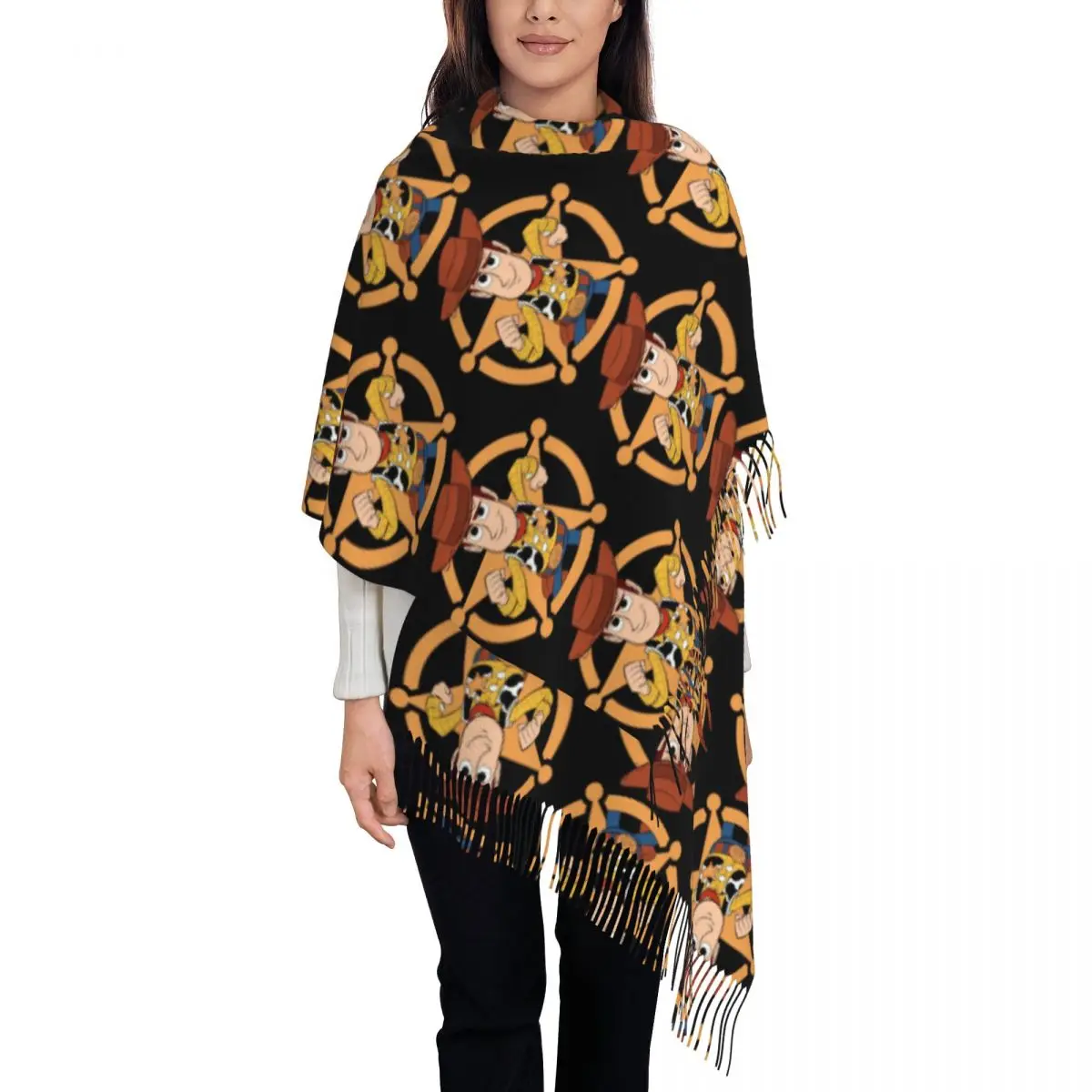 

Шарф с героями мультфильмов «История игрушек», женский и мужской стильный зимний платок, накидки с кисточками