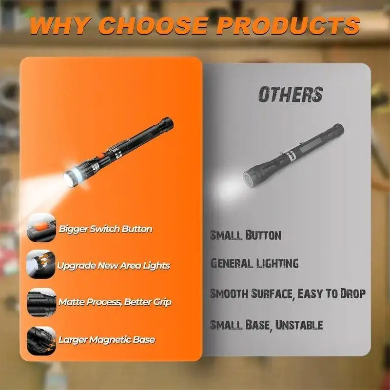 

Гибкий магнитный пикап, палка с фонариком, 22,6-дюймовый магнитный инструмент для мужчин, папа, автомобиль, работа, обслуживание дома, кемпинг