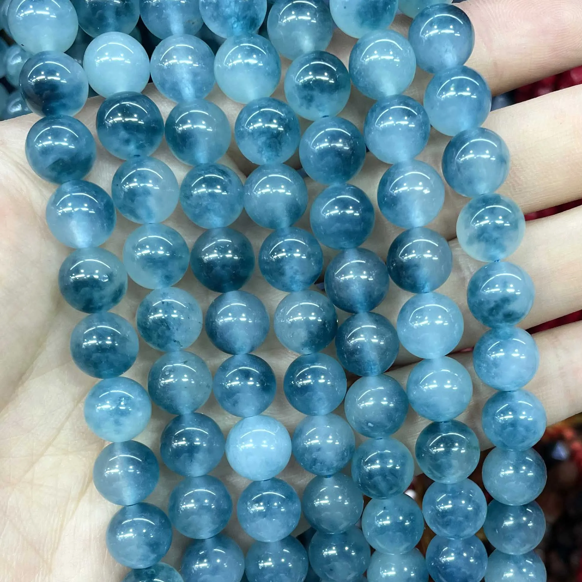 6 8 10 12 14MM Natural Stone Lake Blue Chalcedony Jades Spacer Round Beads For Jewelry Making DIY Bracelet Necklace Accessories