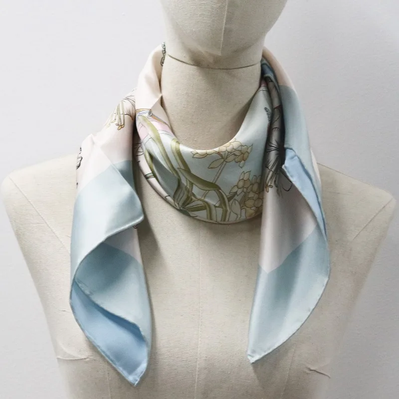 

Spring and summer European and American style silk twill flower butterfly double-sided printed square scarf female