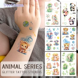 VeeCharm - Glitter Animal Temporary Tattoo Stickers for Kids Children: Safe, Waterproof, Child-friendly, Party Gifts, 1/18 Sheet