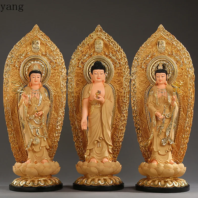 CX home worship of the Western Three Saints, resin Buddha statue standing like the Western Three Saints ornament