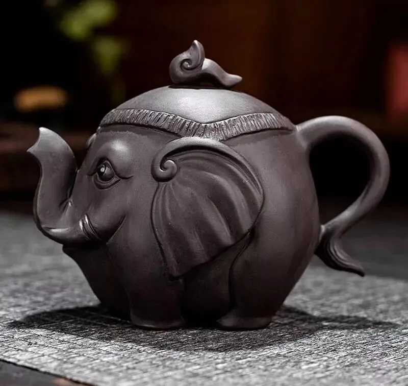

Yixing Zisha Purple Clay Teapot Handmade Elephant Tea Pot Exquisite Collection
