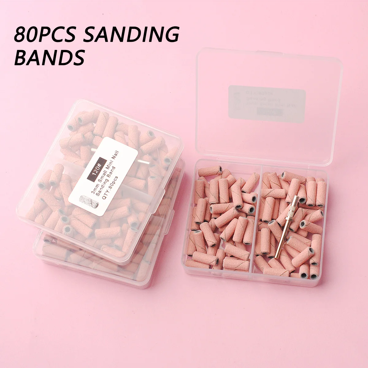 80개/박스 핑크 3.1mm 미니 샌딩 밴드 키트 네일 드릴 비트 맨드렐 세트 전동 매니큐어 액세서리 도구 각질 제거기