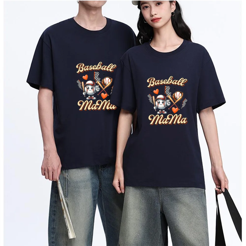 Baseball Mama Cute Cartoon Top Printed T Shirt Breathable Fabric Unisex Fit Personalized Custom T Shirt Casual Short Sleeve Tee