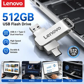 Lenovo High-Speed Type-C 2-in-1 USB Flash Drive OTG Pen Drive Memory Stick Pendrive 512GB 128GB 256GB for Phone PC Network Card