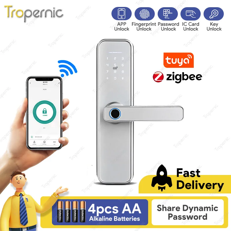 

Tuya Zigbee Biometric Fingerprint Smart Door Locker Hotel Airbnb Keyless Entry Home Handle App Unlock Digital Intelligent Lock