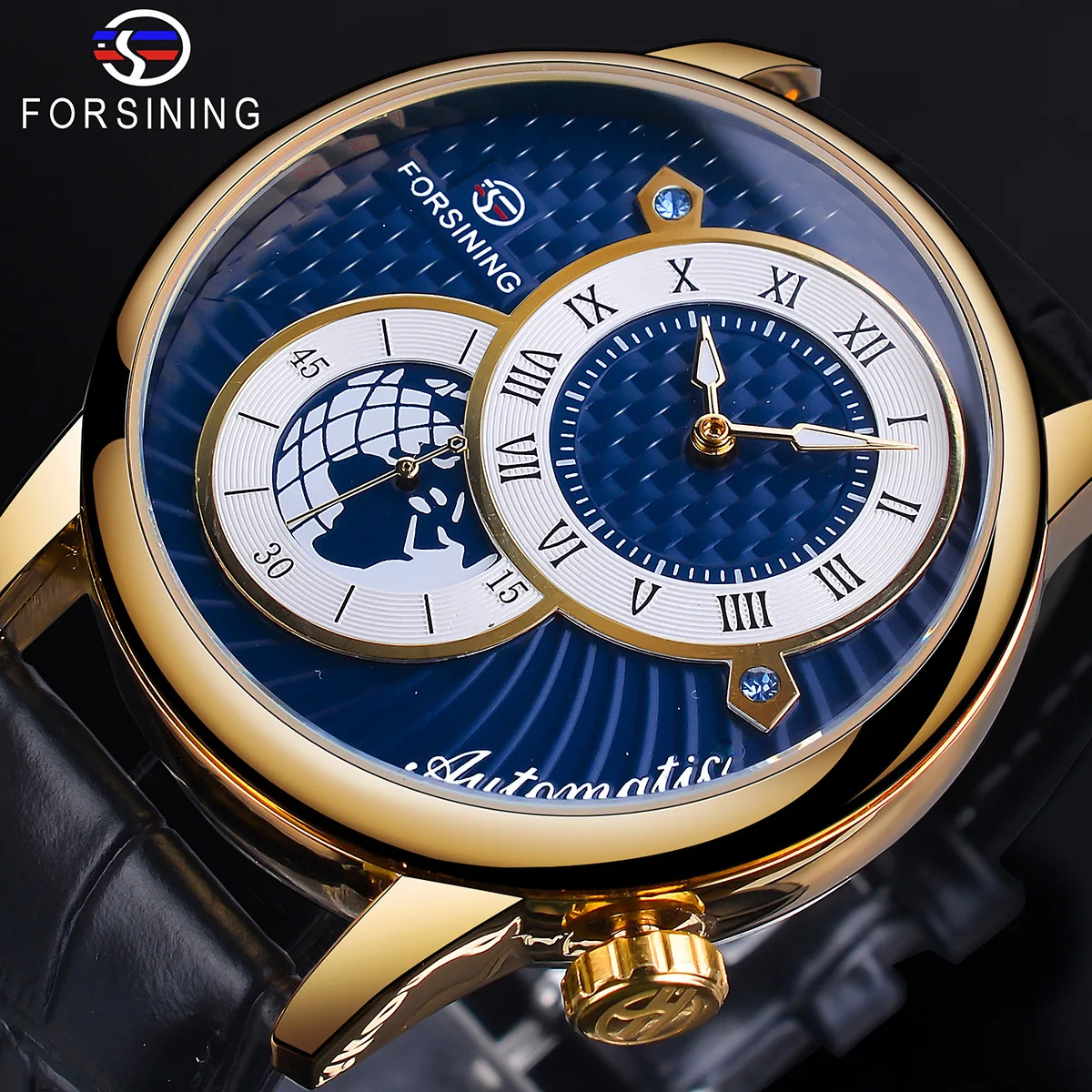 Forsining Top Brand Men's Skeleton Automatic Mechanical Watch Fashion Casual Style With Genuine Leather Separate Second Dial