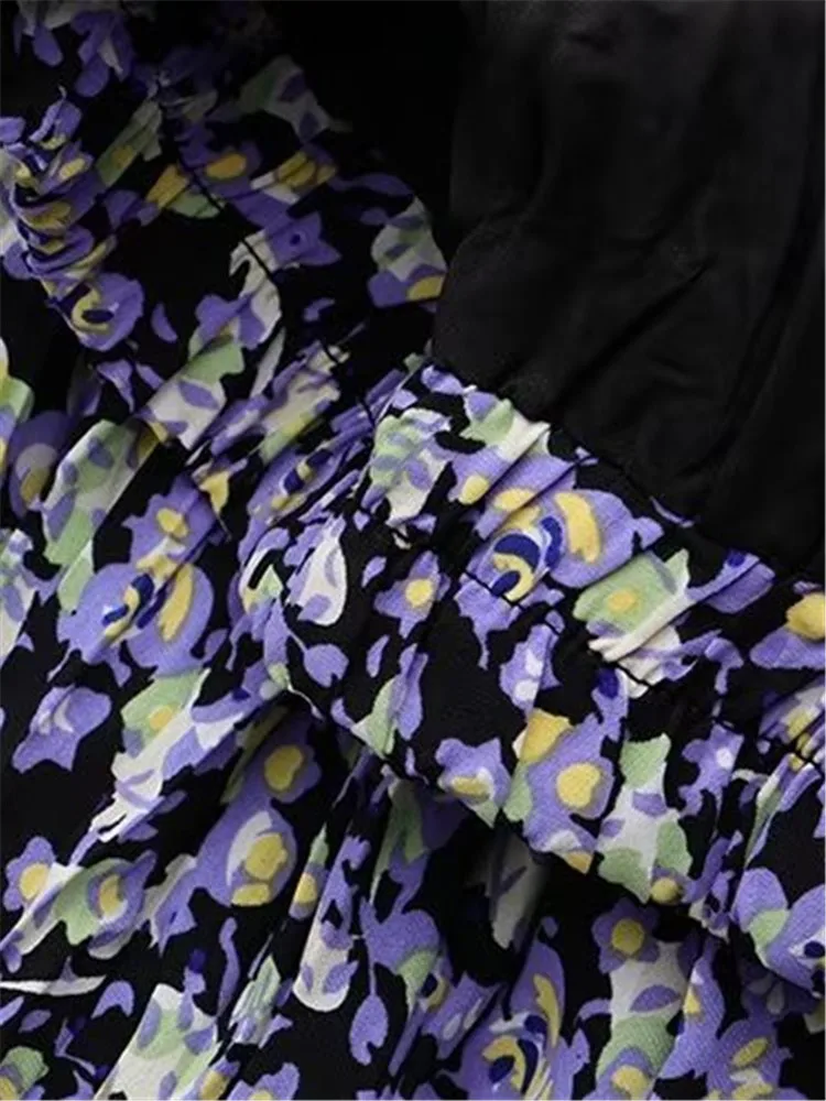 Plus Size Women\'s Skirt Polyester Print Skirt Stretch Elastic Waist Floral Large Hem Umbrella Skirt Double-Layer Floral Skirt