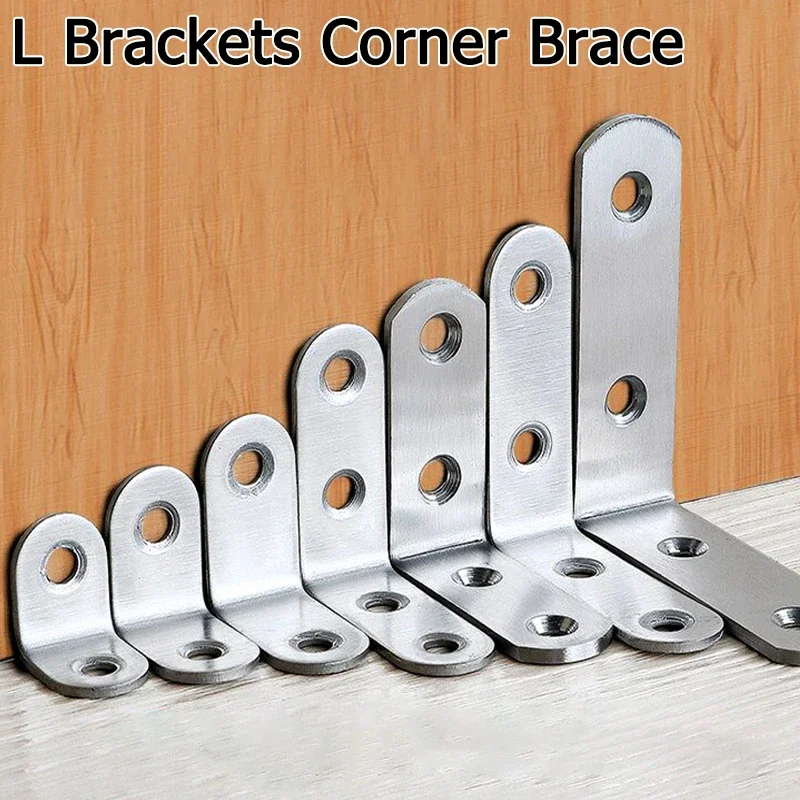 Stainless Steel 90 Degree Angle Corner Brackets with Screws L Joint Bracket Corner Brace Fastener for Furniture Shelves Cabinet