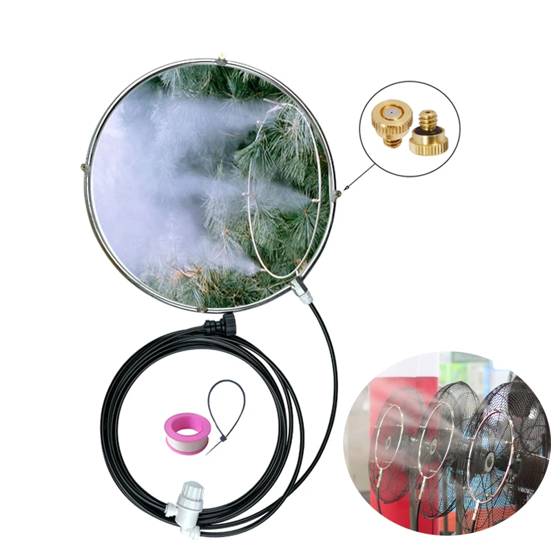14 Inch Stainless Steel Misting Ring Kit - 4 Brass Nozzles with 3/16 Thread, 1 Filter Piece, 3/4 Faucet Connector