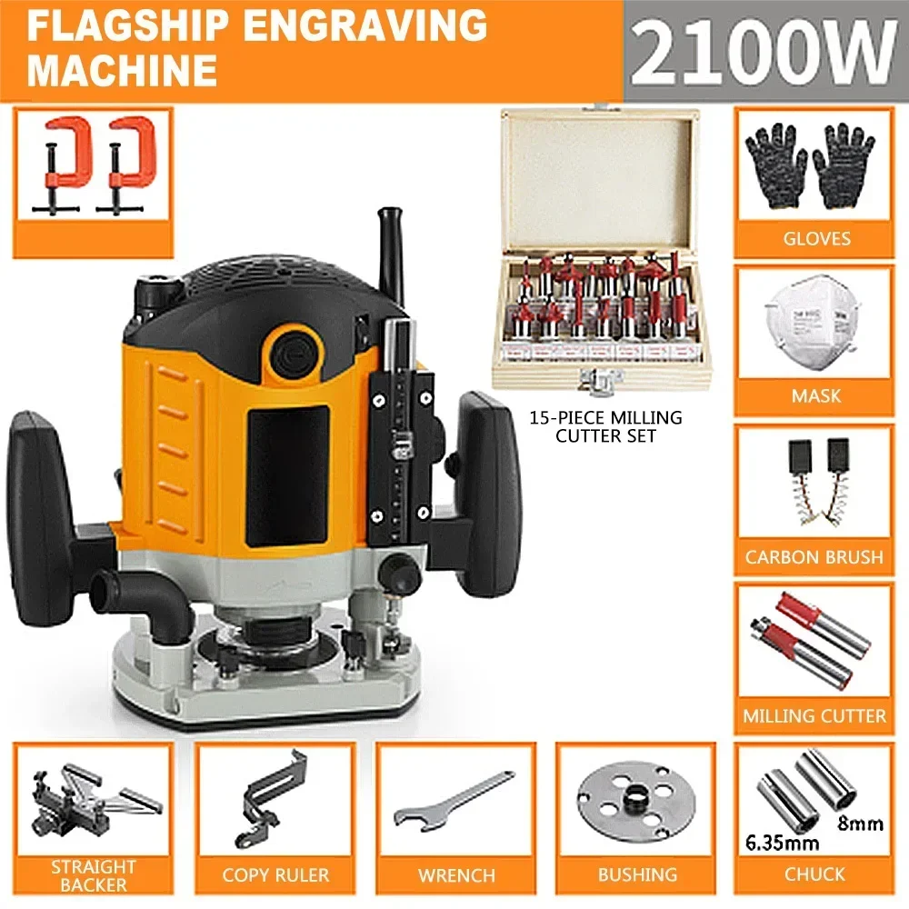 2100W Woodworking Electric Router trimmer Wood Milling Engraving Slotting Trimming machine Hand Carving Carpentry tool HOT SALES