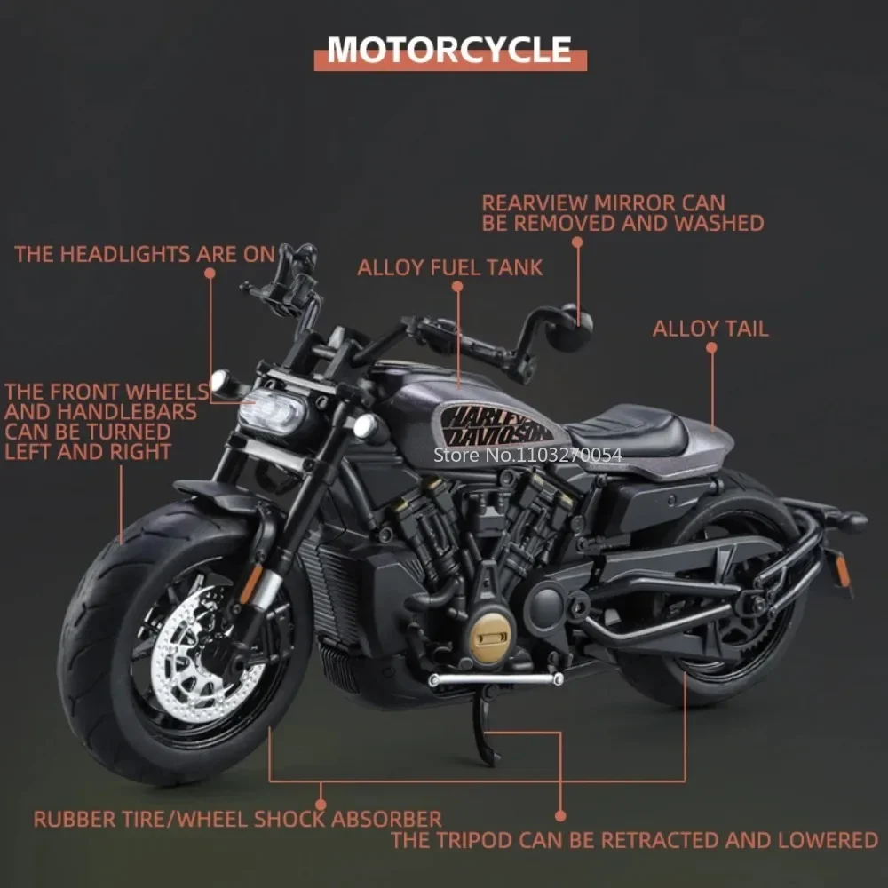 Alloy Motorbike Model Toys for Kids, Diecast Metal, Sound and Light, Heavy Motorcycle Series, Presentes de Natal, Simulação 1:12