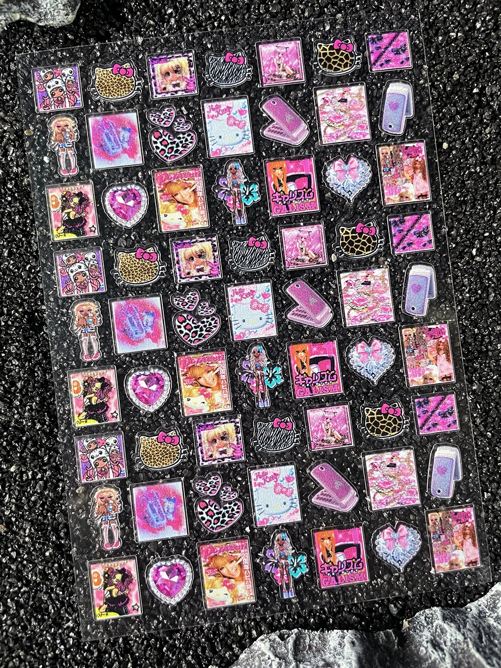 1Pcs Y2K Retro Black Skin Hello Kitty Nailart Sticker Ultra-Thin Self-Adhesive Slider Diy Waterproof Durable Sticker Accesorie