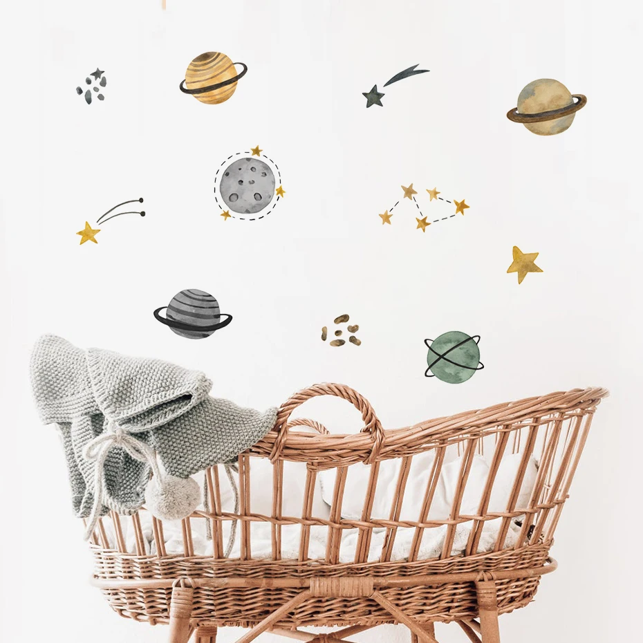 Pegatinas de estrellas del universo espacial, calcomanías de pared extraíbles para dormitorio de niños, carteles artísticos, decoración de habitación de niños, decoración del hogar