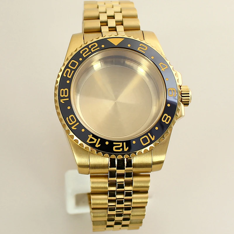 40mm caixa de relógio ouro 5 links pulseira vidro safira para nh35 nh36 nh34 4r36 miyota 8215 eta 2824 movimento gmt moda à prova dwaterproof água