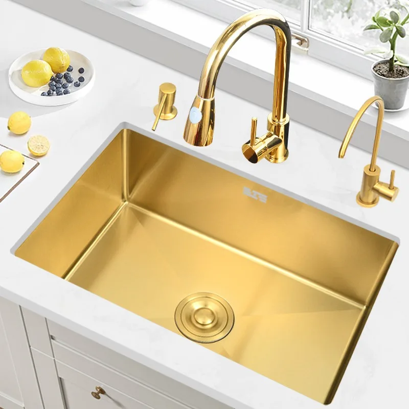 Nano Gold Hand Thickened 304 Stainless Steel Basin Vegetable Basin Sink Large Single Slot Undercounter Basin Kitchen Sink