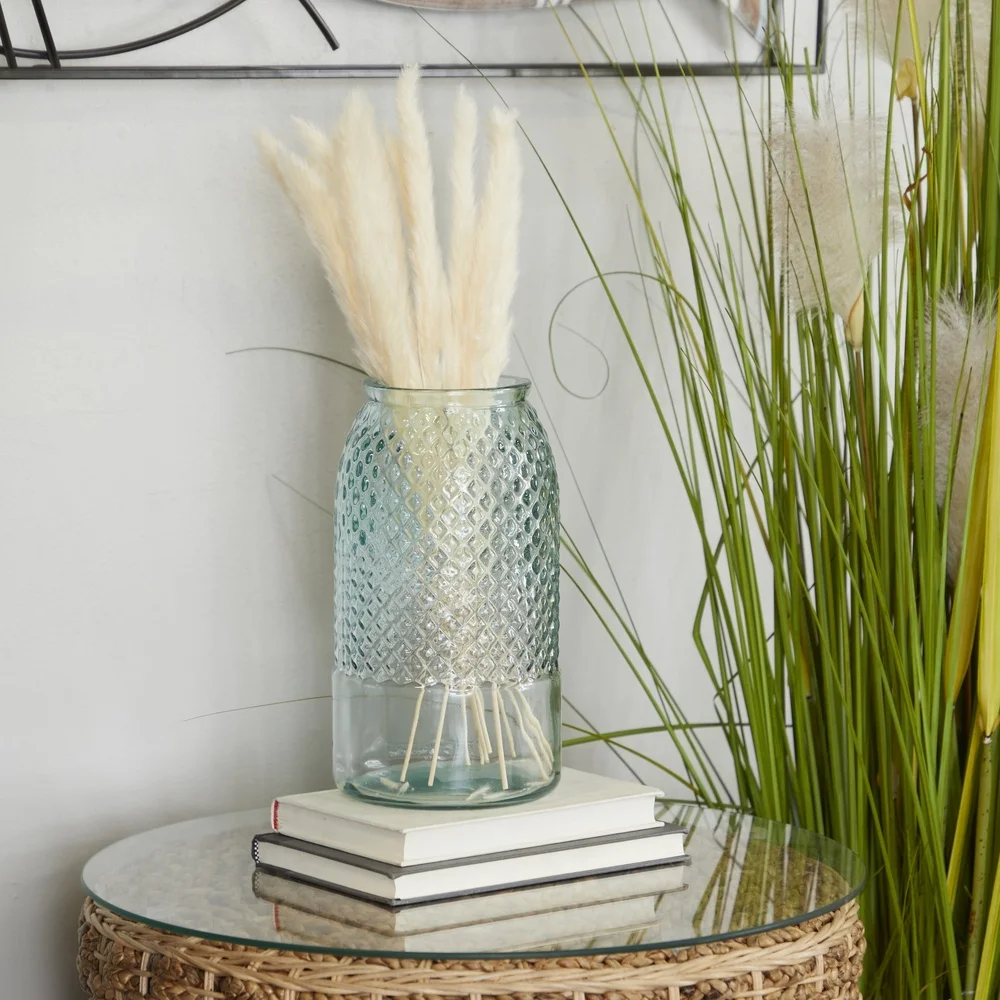 

Blue Recycled Glass Decorative Jar Modern Minimalist Cylinder Design Diamond Pattern Home Décor Storage Indoor Use 1-Piece