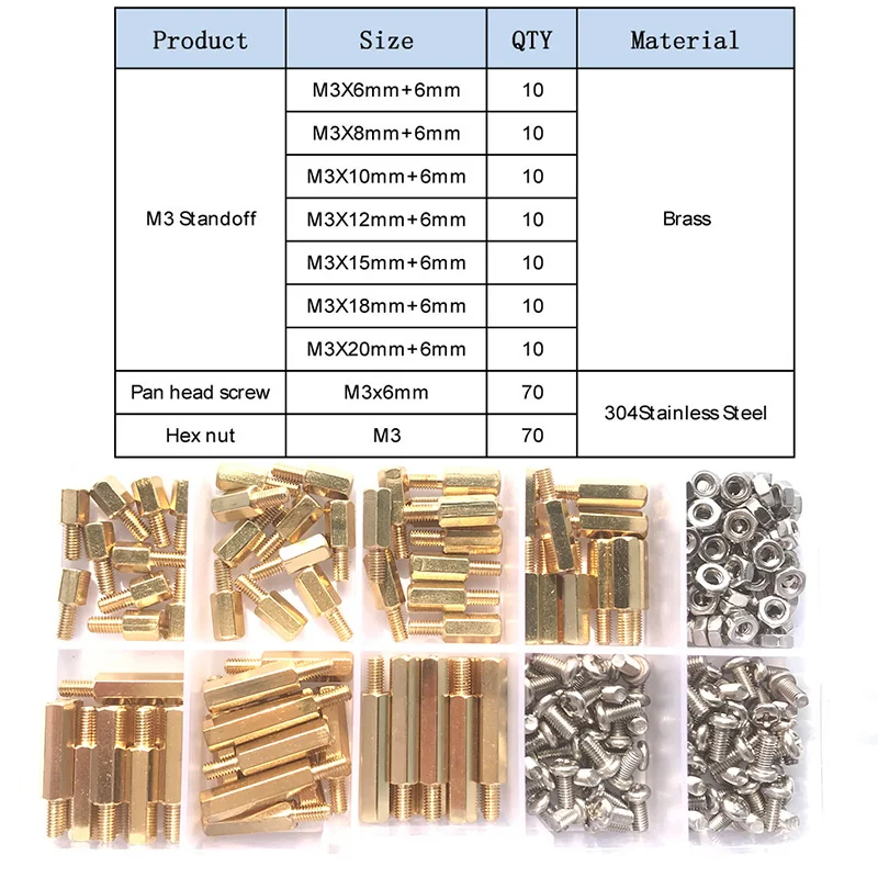 120-240 Stück/Set M2 M2.5 M3 M4 Messing Abstandshalter mit Flachkopfschraube und Mutter, gerändelte Abstandshalter für Leiterplatten und Motherboards – Detail 11
