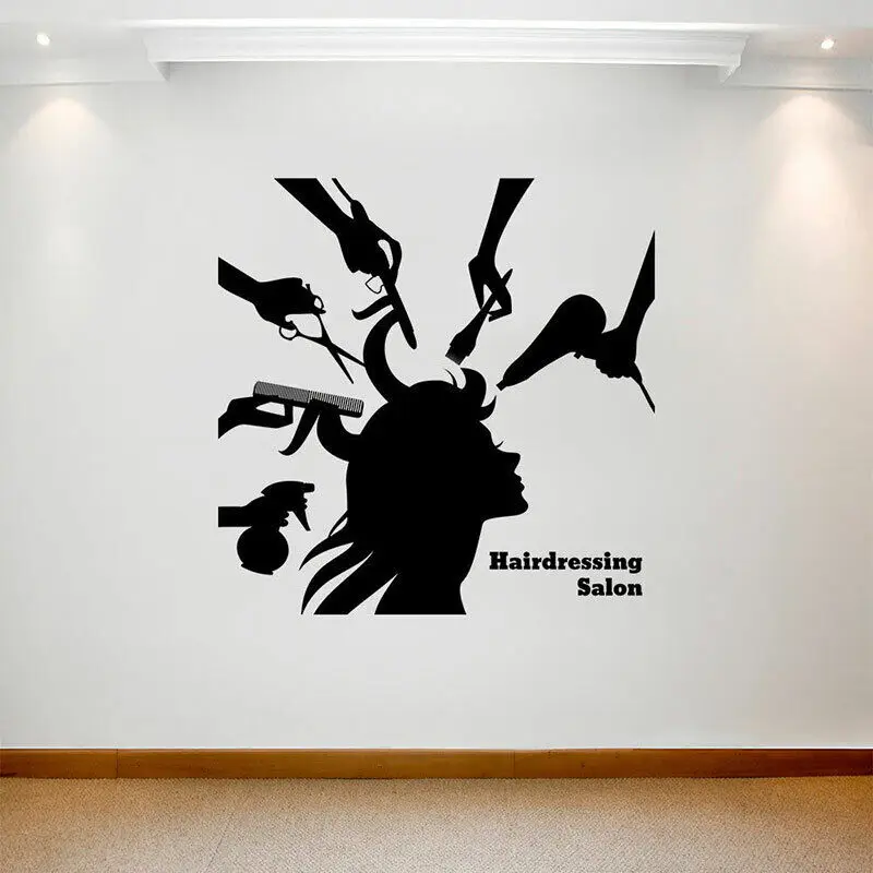Hairdressing Beauty Salon Wall Sticker Girl Hair Barber Shop Sign Window Art Decor Vinyl Decals Removable Transfer Murals A453