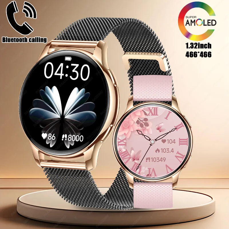 

Новинка 2025 года для Xiaomi 1,32 дюйма AMOLED HD-экран, женские умные часы, монитор здоровья, спортивные, фитнес-водонепроницаемые, Bluetooth-вызов, умные часы