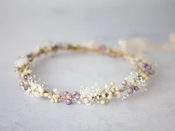 Wedding Dried Flower Crown Purple Floral Crown Babys Breath Headband Dainty Ivory Llavender Floral Headband Bride Girl Supplies