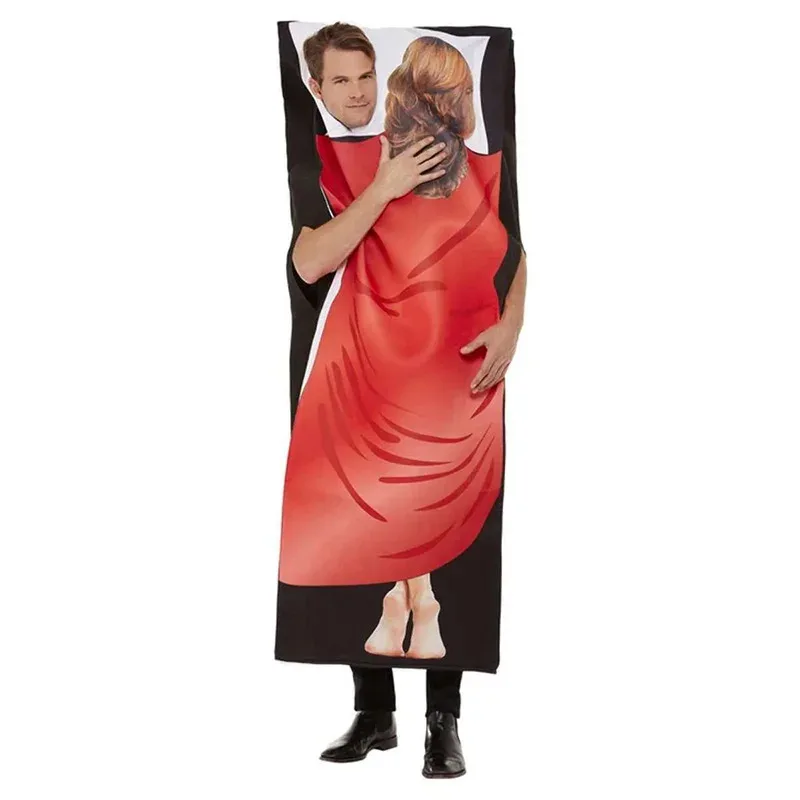 

Halloween cosplay Costume Adult Bachelor Party Fancy Dress Red All In One 2 In The Bed Comedy Outfit Men Double Occupancy