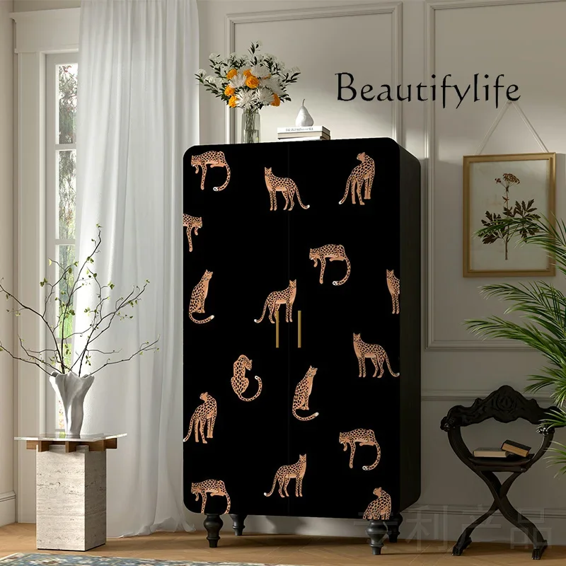 

French retro solid wood wardrobe household cabinet double door bedroom storage wardrobe