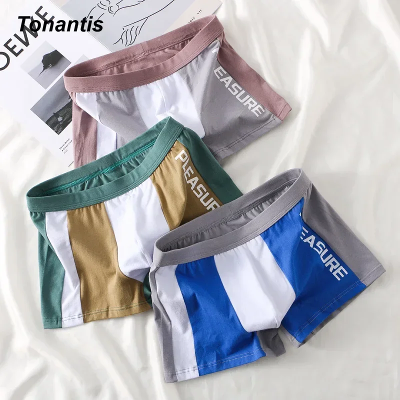 3Pcs/Set Trendy Cotton Men\'s Boxers Patchwork Color Male Boxers Shorts Men\'s Underwear Underpants Cuecas Calzoncillos Man Briefs