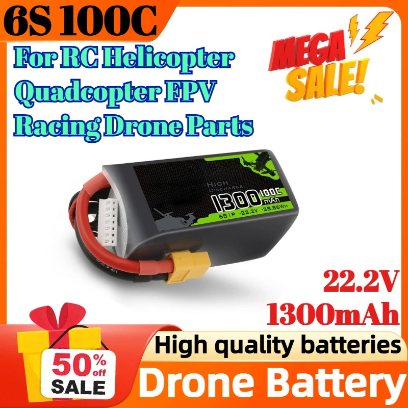 

22.2V 1300mAh 6S 100C LiPo Battery For RC Helicopter Quadcopter FPV Racing Drone Parts 22.2V Battery