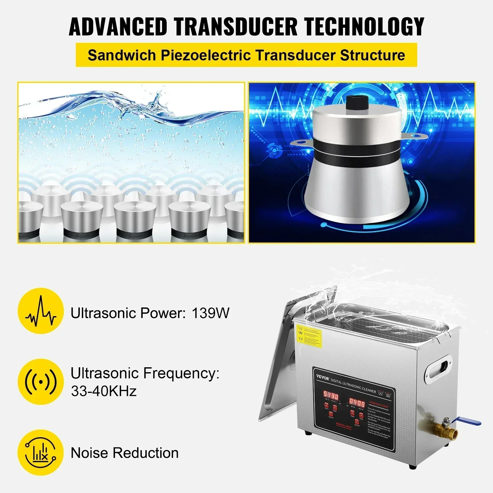 منظف بالموجات فوق الصوتية VEVOR مع مؤقت وسخان رقمي، منظف مجوهرات احترافي بالموجات فوق الصوتية، آلة تنظيف ساخنة من الفولاذ المقاوم للصدأ