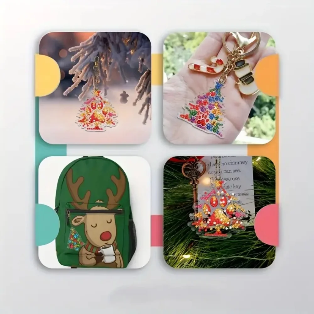 6pcs/Set DIY Christmas Tree Pattern Diamond Painting Keychain, DIY Mosaic Craft Kit Suitable for Beginners, Women's Backpack Pen view 5