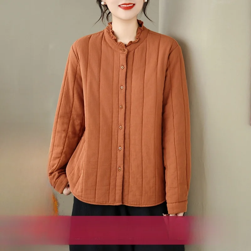 

Lightweight Casual Women's Cotton Jaet Spring Autumn Winter Stand Collar Lace Collar Loose Fit Versatile Sli Coat