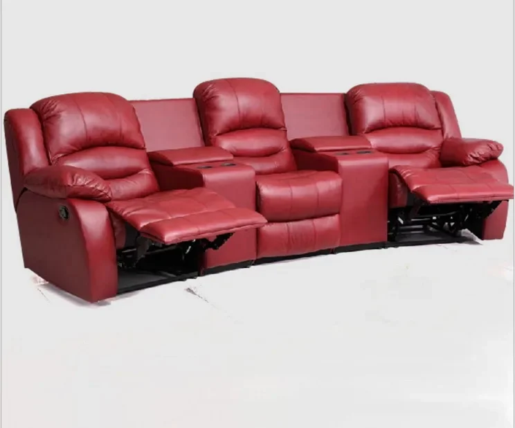 MANBAS Living Room Sofas Manual / Electric Recliner Italinan Cow Genuine Leather Couch Retractable Cinema Sofa Theater 3 Seater