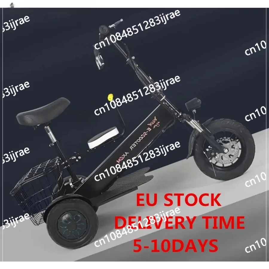 3 Wheel Waterproof Electric Scooter with Basket13AH 500W 30KM Adult Portable Mini Folding Electric Tricycle,parent-child Scooter