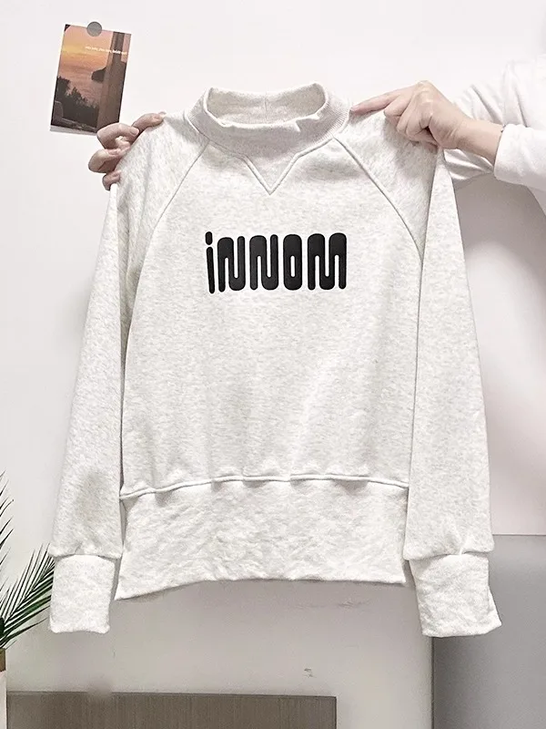 

Модный утепленный свитшот с круглым вырезом на флисовой подкладке для женщин, весенний, больших размеров, свободный, повседневный, укороченный топ