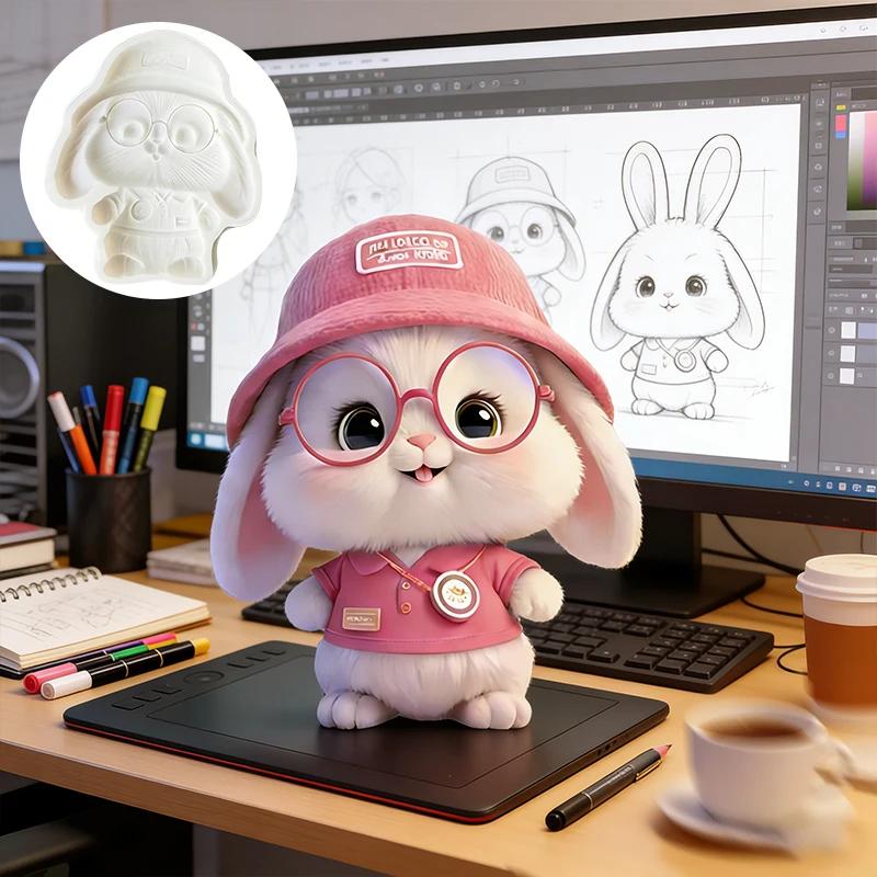 Picture 5: Knitted hat cute rabbit silicone mold, reusable resin mold, clay and plaster mold, DIY decorative pendant handmade mold