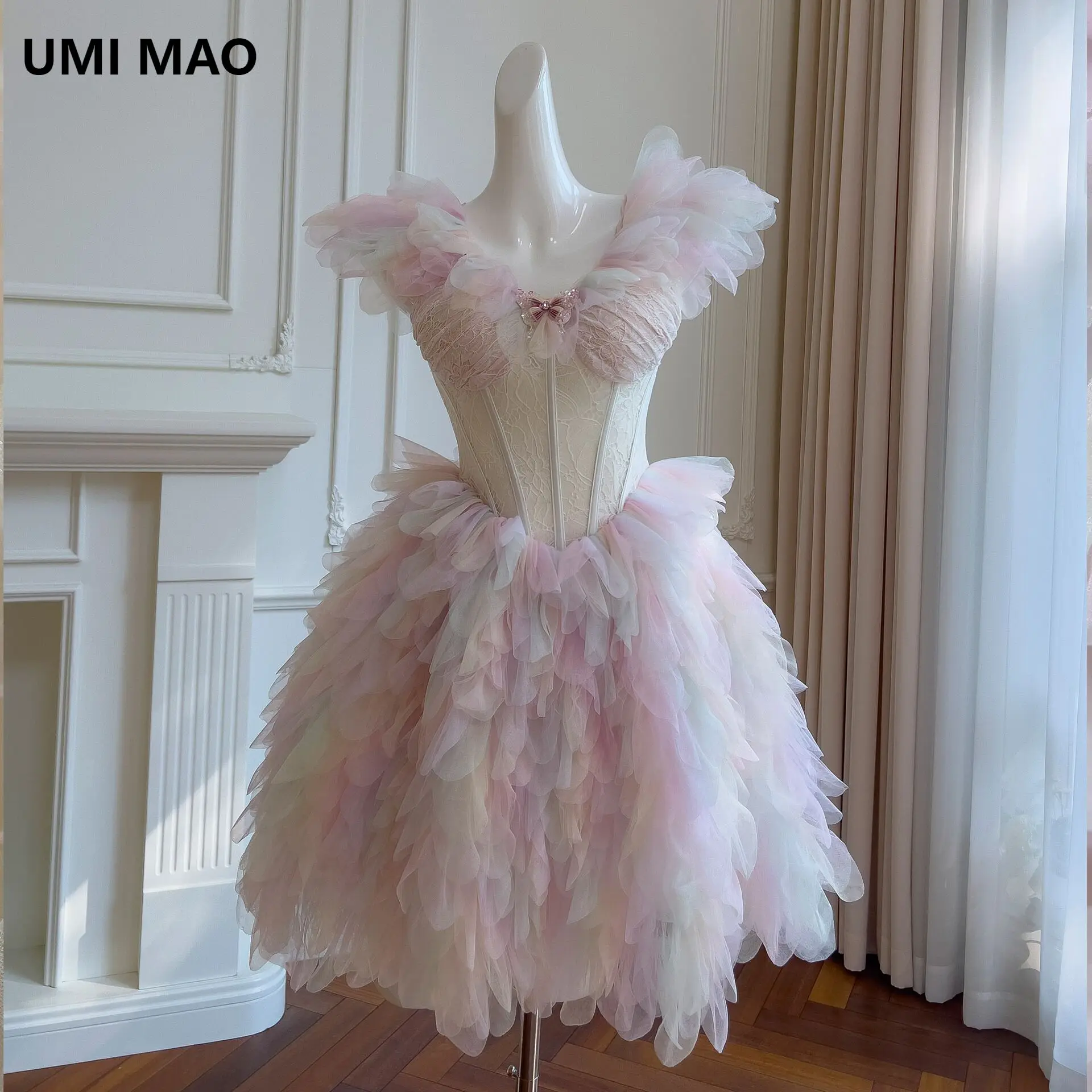 UMI MAO легкое роскошное французское романтическое молодежное платье с рыбьей косточкой пышное платье принцессы красочное сетчатое мини-платье с развевающимися рукавами 69208 UMI MAO легкое роскошное французское романтическое молодежное платье с рыбьей косточкой пышное платье принцессы красочное сетчатое мини-платье с развевающимися рукавами 69208